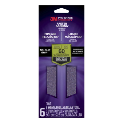 3M Pro Grade Precision Faster Hojas de Lijado - Grano 60 Grueso - 9.31x22.8cm - Rendimiento Superior - Reduccion de Fatiga - Color Lavanda