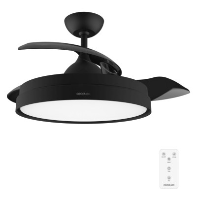 Cecotec EnergySilence Aero 4280 Invisible Black Ventilador de Techo con Luz - 40W - Aspas Retractiles - 3 Tonos - Diametro de 42 - Modo Invierno - 6 Velocidades - Temporizador - Color Negro