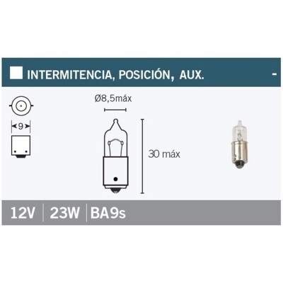 Caja de 10 lámparas bayoneta 9 mm 12Vx23W. Blanca G-010