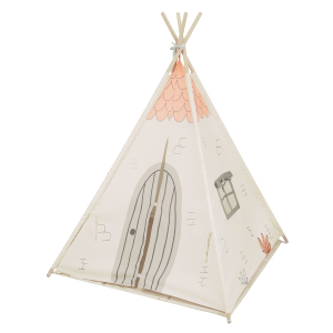Teepee de madera con alfombra acolchada - Casa Beige