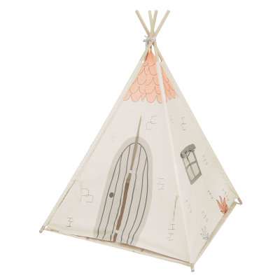 Teepee de madera con alfombra acolchada - Casa Beige
