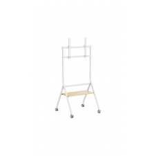 AISENS Soporte de suelo eco con rueda, 1 bandeja para pantalla interactiva/TV 80kg de 37-86, Blanco+Madera
