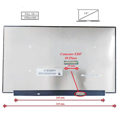 Pantalla para portátil LED 16\ 30 Pines Full HD+ Sin Brackets