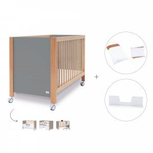 Cuna-cama-sofá-escritorio madera/antracita (4en1) 60x120 cm + textil Ariake · Ombra