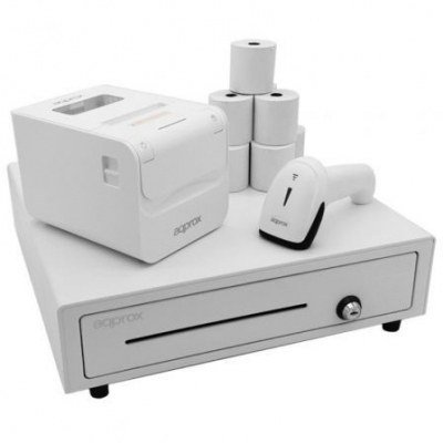 Pack Approx appPOSPACK4180WH Cajón Portamonedas/ Impresora Termica/ Lector de Codigos y Rollos Termicos