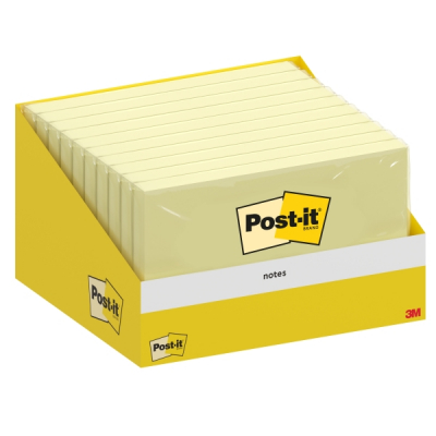 Post-It Bloc de 100 Notas Adhesivas Reposicionables - 76x127mm - Paquete de Carton - 100% PEFC - Color Amarillo Claro