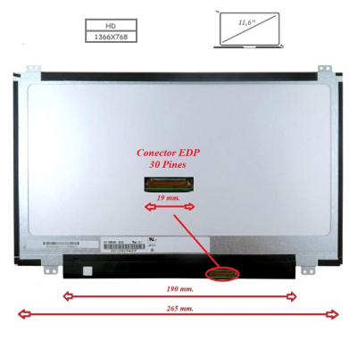 Pantalla para portátil LED 11.6 Slim 30 Pines WXGA Brackets superior e inferior