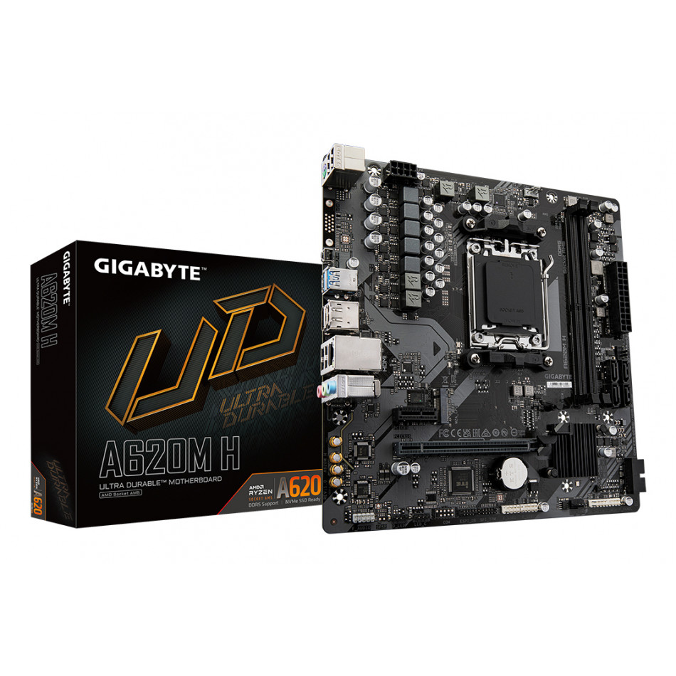 A620M H Placa base - Soporta CPUs AMD Ryzen 8000, VRM digital de 5+2+2 fases, hasta 7200MHz DDR5 (OC), 1xPCIe 4.0 M.2, LAN GbE, USB 3.2 Gen 1