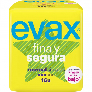 Evax Fina y Segura Normal Compresa Sin Alas 16U