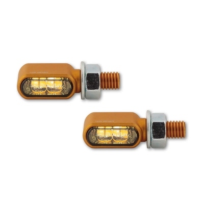 HIGHSIDER CNC LED turn signal/position light Little Bronx, gold, tinted, E-approved, pair 204-2874