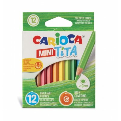 Carioca Tita Pack de 12 Mini Lapices Hexagonales de Resina - Mina Ø 3mm - Colores Brillantes y Lavables - Escritura Blanda - No Se Astilla si Se Rompe - Colores Surtidos