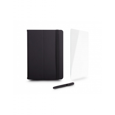 Urban Factory Cyclee Pack Funda, Lapiz y Cristal Templado Universal para Tablet de 10.5 - Fabricada en PU Reciclado - Color Negro