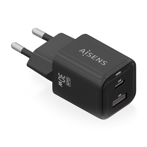 AISENS - CARGADOR GaN 30W, 1xUSB-C PD3.0 QC4.0, 1xUSB-A QC3.0, NEGRO