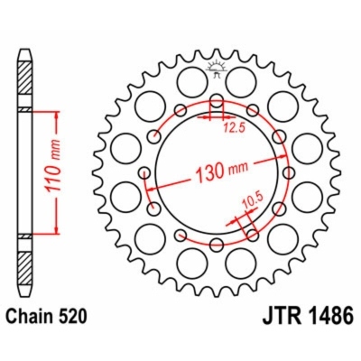 Corona JT SPROCKETS acero estándar 1486 - Paso 520 JTR1486.40