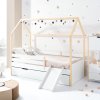 Cama-casita Montessori 90x200 cm madera con nido blanco · Sogni XL