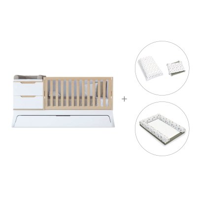 Cuna convertible blanco/madera 70x140 cm con cama nido + textil Natura · Zen K460