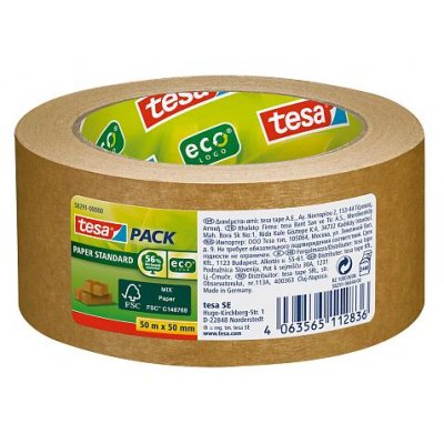 Tesa Tesapack Paper Standard Cinta Adhesiva de Papel 50mmx50m - Hecho con 56% de Materiales Biodegradables - Papel Procedente de Bosques Certificados FSCTM - Color Marron