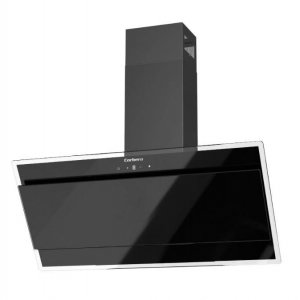 Campana decorativa de pared inclinada Corberó ONEGA975B, vertical, 90 cm, 705 m3/h, clase A, 4 velocidades, 66dB, filtro aluminio, 2 luces LED, cristal negro