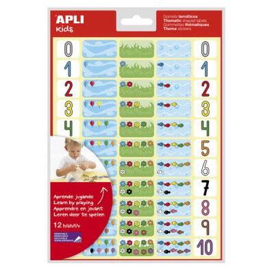 Apli Gomets Tematicos los Numeros - 660 Gomets en 12 Hojas - Ayuda a Identificar y Cuantificar Numeros - Adhesivo Removible - Ideal para Escuelas - Adhesivo Base Agua - Libre de Disolventes - Color Va