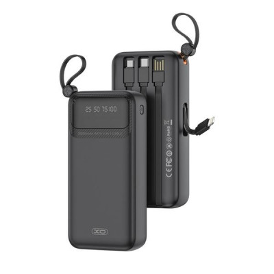 XO PR279 Powerbank 20000mAh - USB-A, USB-C, USB-Micro y Lightning - Cables Integrados - Pantalla Digital - Color Negro