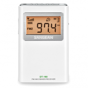 Radio de bolsillo Sangean DT-160 WH, estéreo, FM/AM, pantalla retroiluminada, blanco