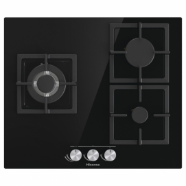 Placa de gas natural y butano Hisense GG633B, 3 zonas, Cristal Gas, 58 x 51 cm, negro