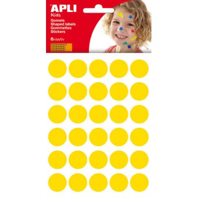 Apli Bolsa de 180 Gomets Redondos Ø 20mm - Adhesivo Permanente - Desarrollo de Habilidades y Creatividad - Ideal para Escuelas Infantiles - Color Amarillo