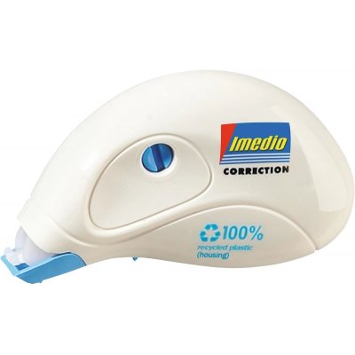 Imedio Roller Compact Cinta Correctora 5mm x 10m - Rapido, Limpio y Preciso - Sin Disolventes - Control de Nivel de Cinta - Tensor de Cinta - Carcasa 100% de Plastico Reciclado