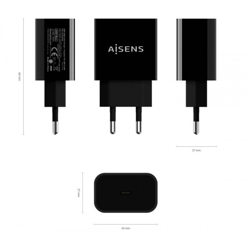 Aisens - Cargador Usb-C Pd3.0 1 Puerto 1Xusb-C 20W, Negro