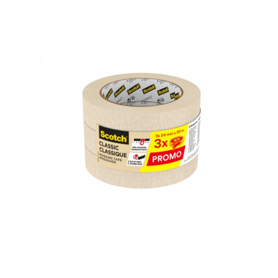 Scotch Classic Pack de 3 Cintas de Enmascarar - 24mm x 50m - Color Blanco