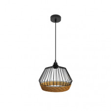 Colgante Hugo 1xe27 Negro/natural Regx25x25cm C/metal Y Rattan