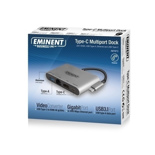 Eminet AB7872 Dock multipuerto USB tipo C 4K con HDMI, USB tipo A, Ethernet y USB tipo C
