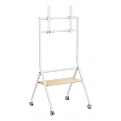 AISENS - SOPORTE DE SUELO ECO CON RUEDA, 1 BANDEJA PARA PANTALLA INTERACTIVA/TV 80KG DE 37-86, BLANCO+MADERA