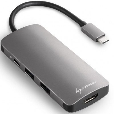 Hub usb sharkoon 3x3.0 type c + hdmi aluminio gris oscuro