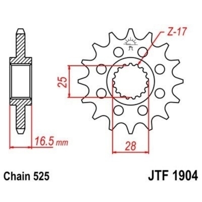 Piñón con goma anti-ruido JT SPROCKETS acero 1904 - 525 JTF1904.16RB