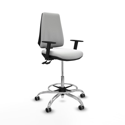 Taburete Elche AS bali blanco brazos 1D base cromada ruedas 65mm engomadas