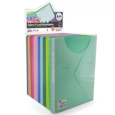 OFFICE BOX CARPETA SOBRE COLORLINE A4+/FOLIO MULTITALADRO CIERRE V-LOCK PP C/SURTIDOS EXPOSITOR 120 UD - Color no elegible
