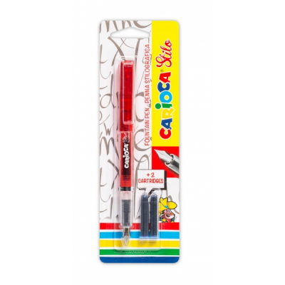 Carioca Pack de 1 Pluma Estilografica + 2 Cartuchos - Cartuchos Estandar de Tinta Azul - Escritura Suave y Precisa - Color Rojo