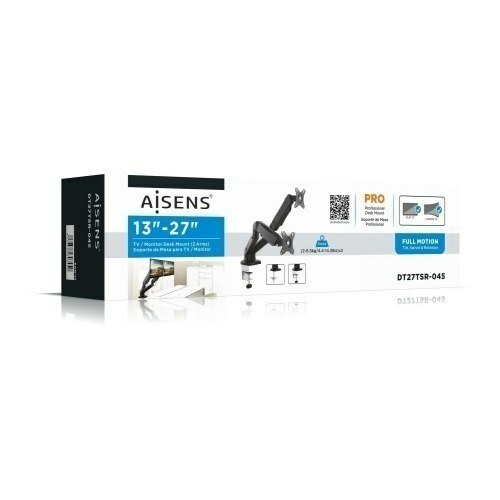 Aisens - Soporte De Mesa Pro Contrapeso Giratorio E Inclinable Para Monitor 6,5KG (3 PIVOTES, 2 BRAZOS) DE 13-27, NEGRO