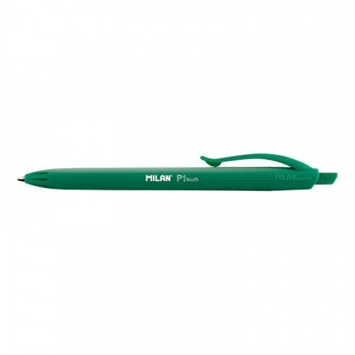 Milan P1 Touch Boligrafo de Bola Retractil - Punta Redonda 1mm - Tinta de Aceite - Escritura Suave - 1.200m de Escritura - Color Verde