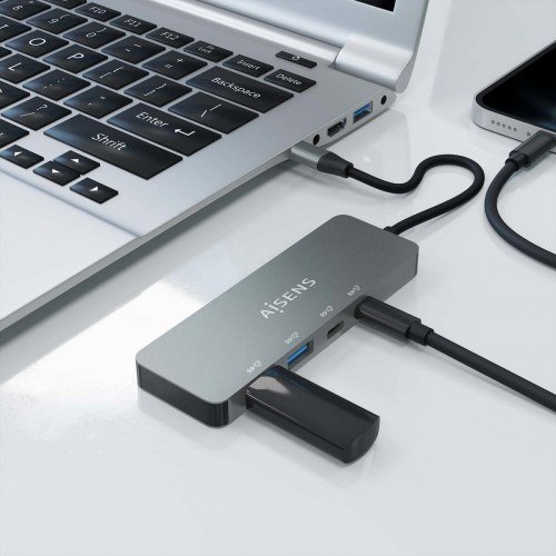 AISENS - Hub USB 3.2 Gen2 10G USB-C, USB-C/M-2xUSB-C/H-2xUSB-A/H, Gris, 15cm