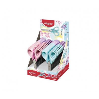 Maped Sensoft Tijera Escolar Punta Redonda 13cm - Hojas de Acero Inoxidable - Mango de Plastico Simetrico - Colores Pastel Surtidos