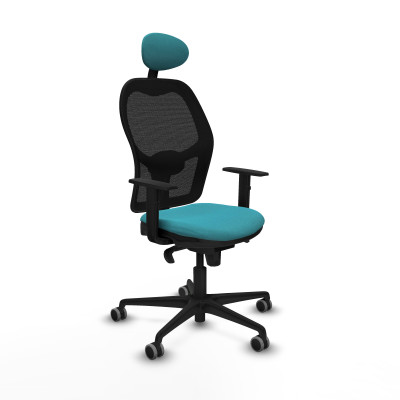 Jorquera sincro malla negra bali turquesa brazos 1D base nailon cabecero fijo ruedas 65mm engomada