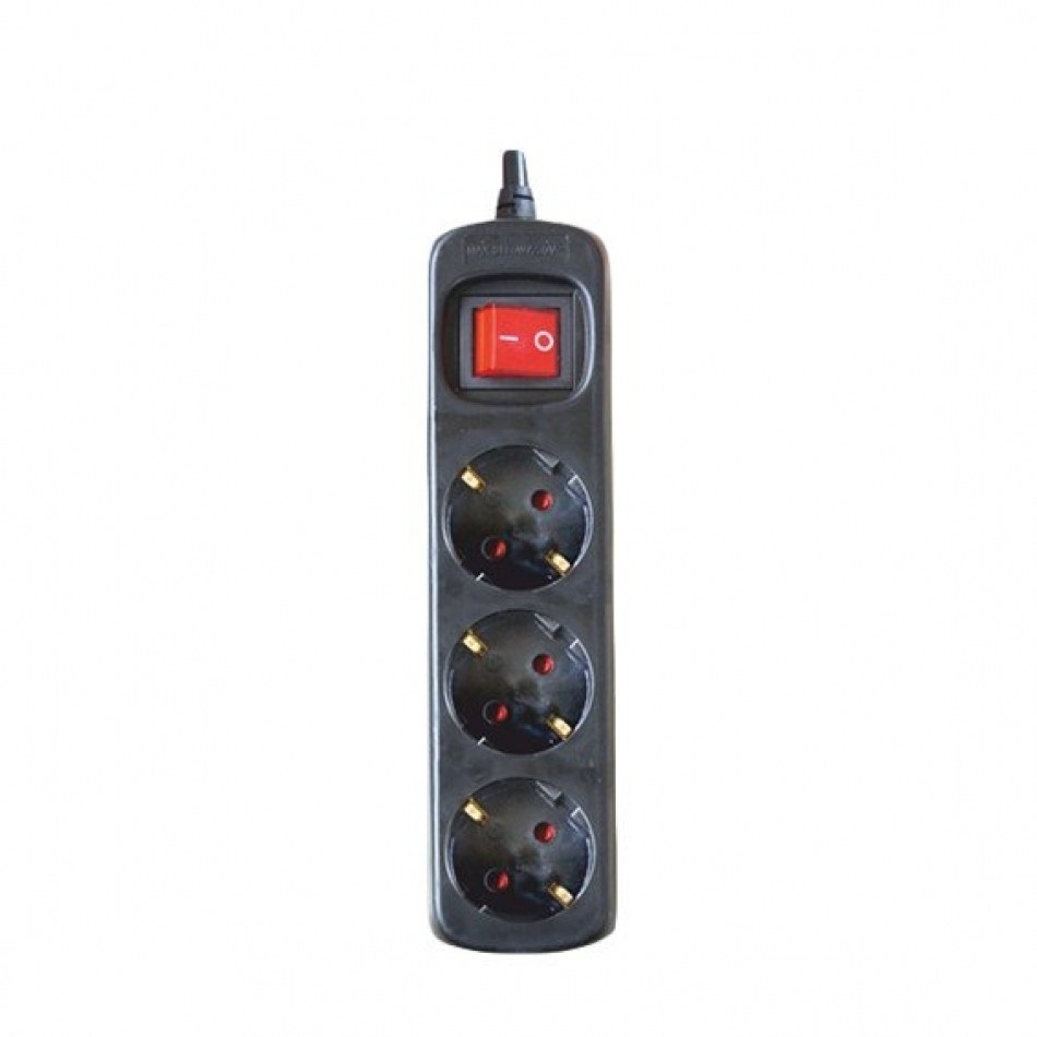 Base Multiple 3 Enchufes Interruptor y Cable 1,5m NEGRO