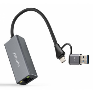 Nanocable CONVERSOR USB-C+USB-A/M 3.0 ETHERNET GRIS 15CM