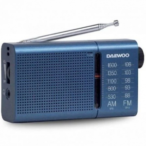 Transistor radio portátil Daewoo DW1036, FM/AM, altavoz incorporado, antena telescópica, a pilas, azul
