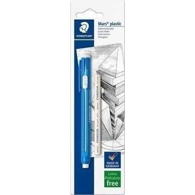 Staedtler Mars Plastic 528 50 Pack de 1 Portagomas en Forma de Lapiz + 1 Goma de Repuesto - Con Cursor para Deslizar la Goma - Sin Ftalatos ni Latex