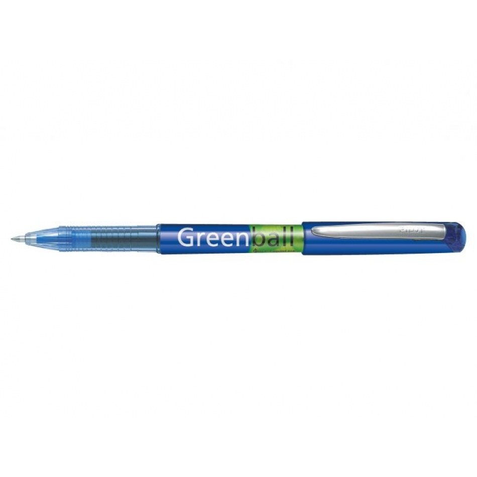 Pilot Boligrafo de Tinta Liquida Greenball - Recargable - Fabricado con Plastico Reciclado - Punta Media 0.7mm - Trazo 0.35mm - Color Azul