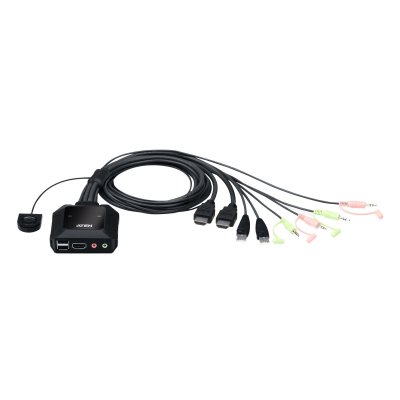 Switch KVM USB 4K HDMI de 2 puertos con cable con selector de puerto remoto