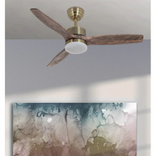 Ventilador Dc Torino 24w Cuero 3aspas Roble 6vel 107d 2424lm 3000k,4000k,6500k Remoto+temporizador+memoria